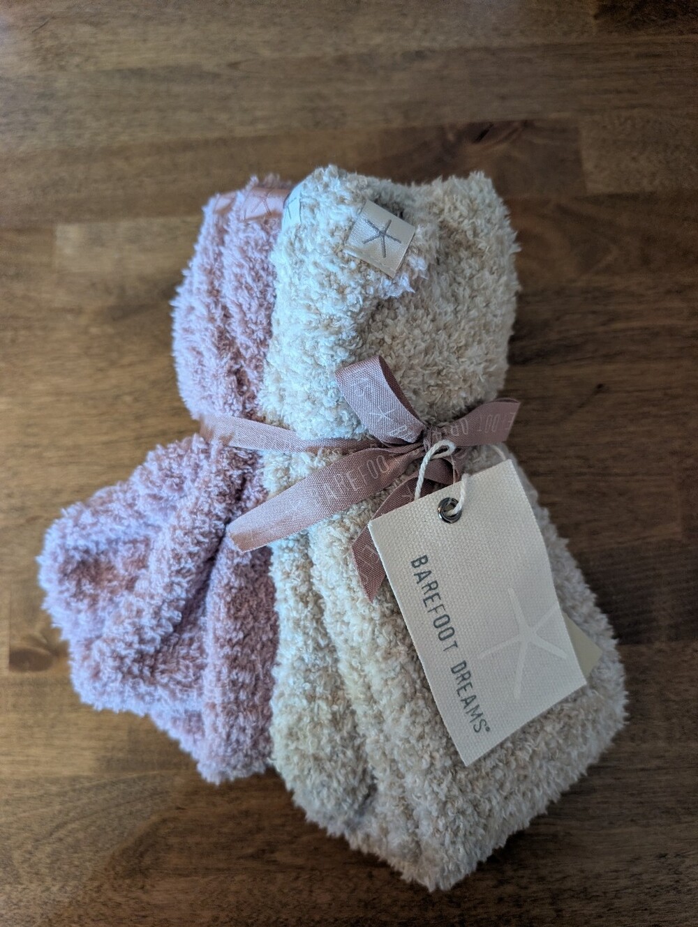 NWT Barefoot Dreams Cozy Plush Socks - Pink & Cream Bundle